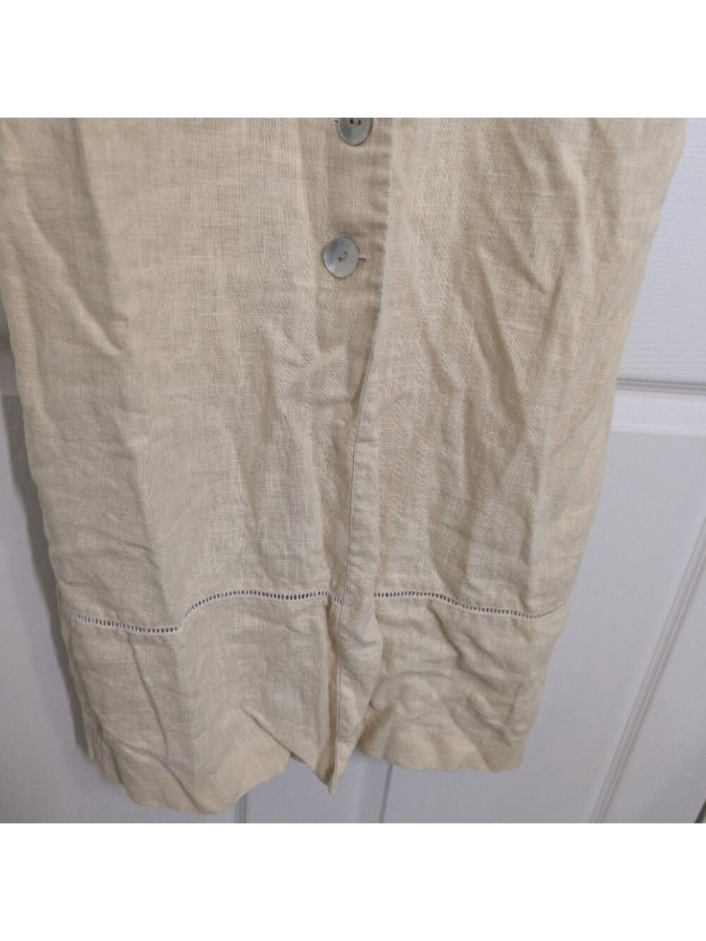 Vintage 100% Linen Midi Shirt Dress Womens Size Medium Yellow Minimalist Cottage - Picture 7 of 14